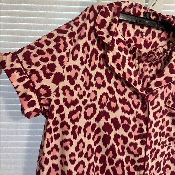 kateβspade M Blush Pink Burgundy Leopard Animal Print Short Sleeve Pants PJ Set - Picture 4 of 12